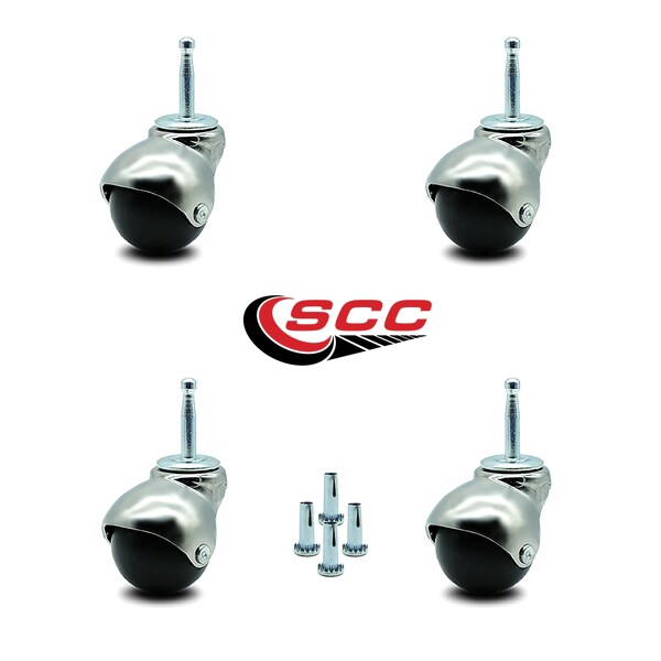 2 Inch Bright Chrome Hooded Grip Neck Ball Casters, 4PK
